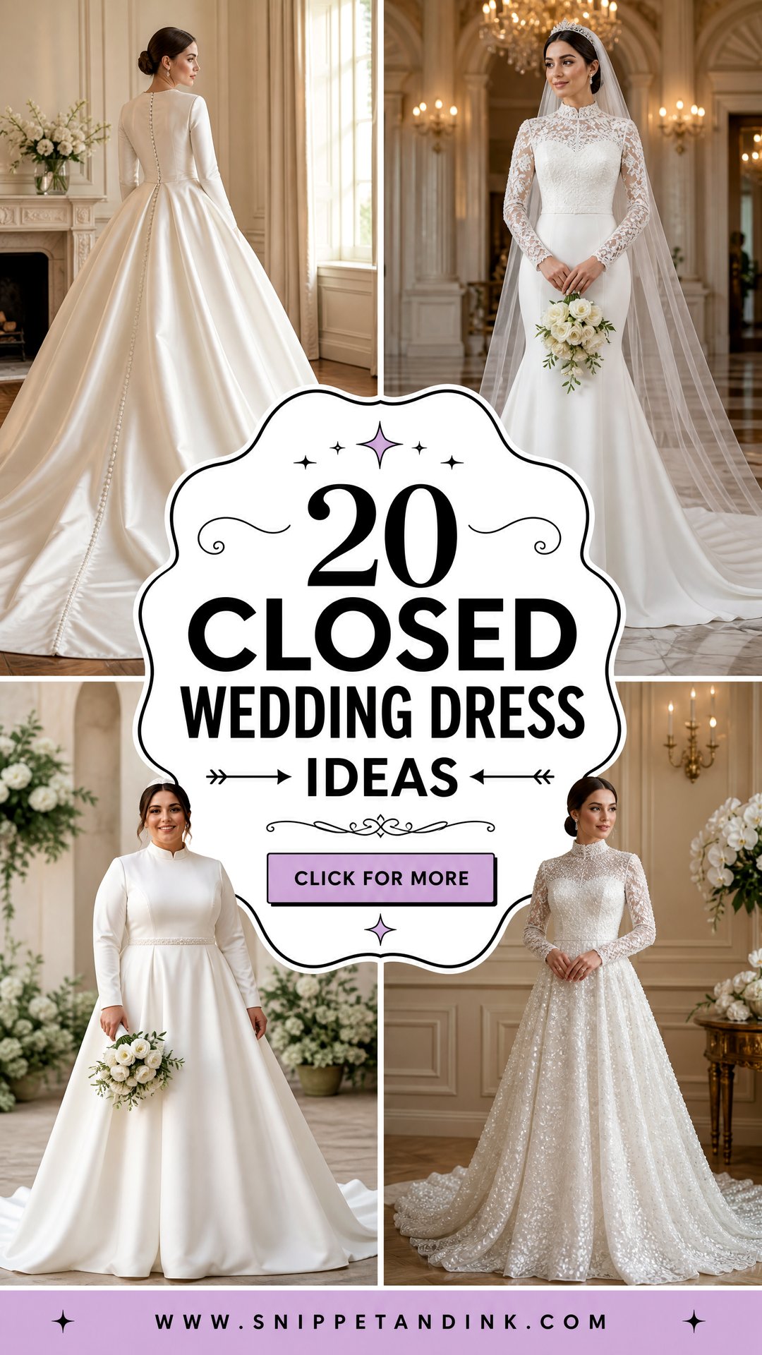 20 Closed Wedding Dress Ideas for a Chic Modest Bridal Look - 20 Closed Wedding Dress Ideas for a Chic, Modest Bridal Look