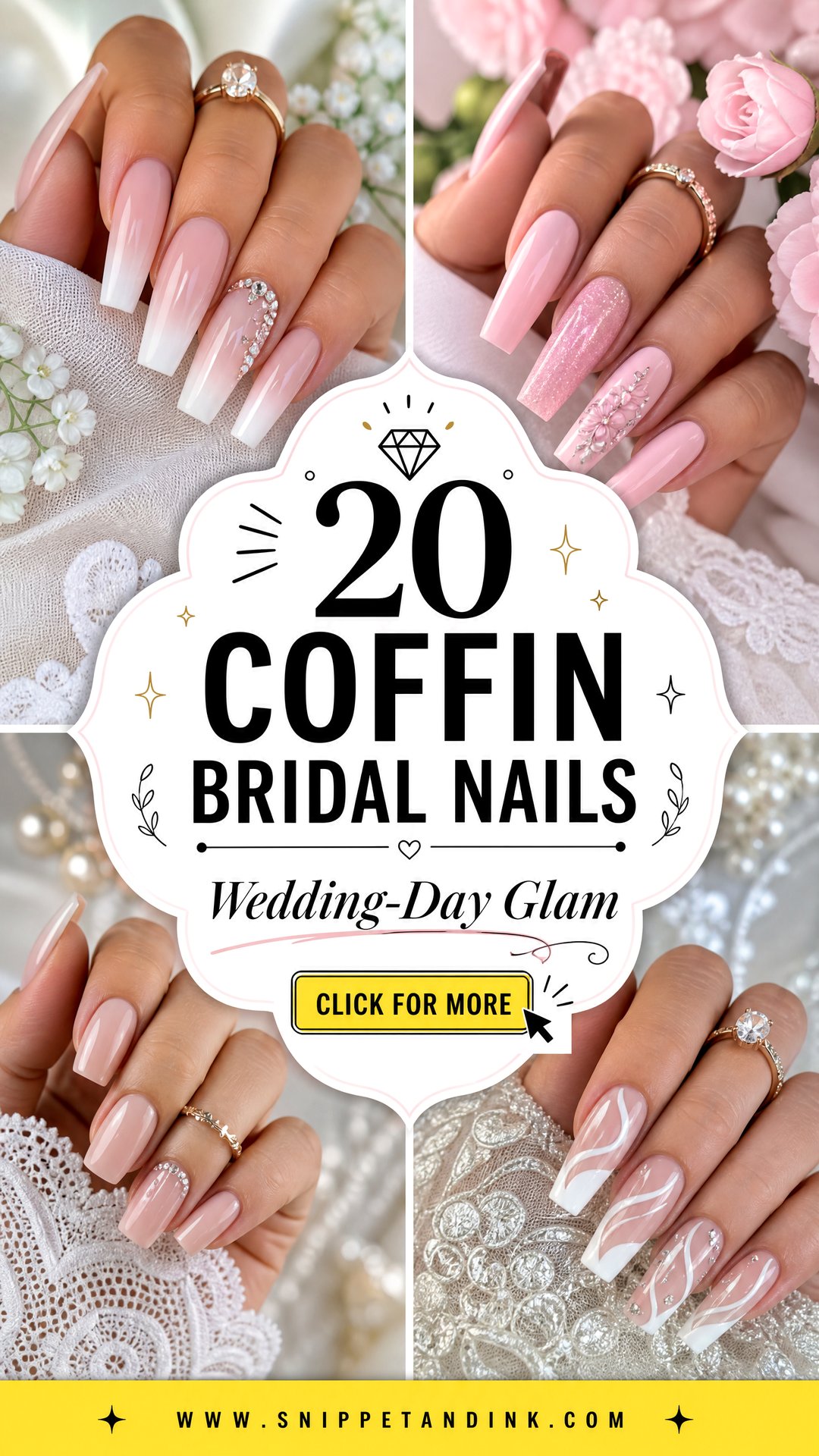20 Coffin Bridal Nails for Elegant Wedding-Day Glam Ideas - 20 Coffin Bridal Nails for Elegant Wedding-Day Glam Ideas
