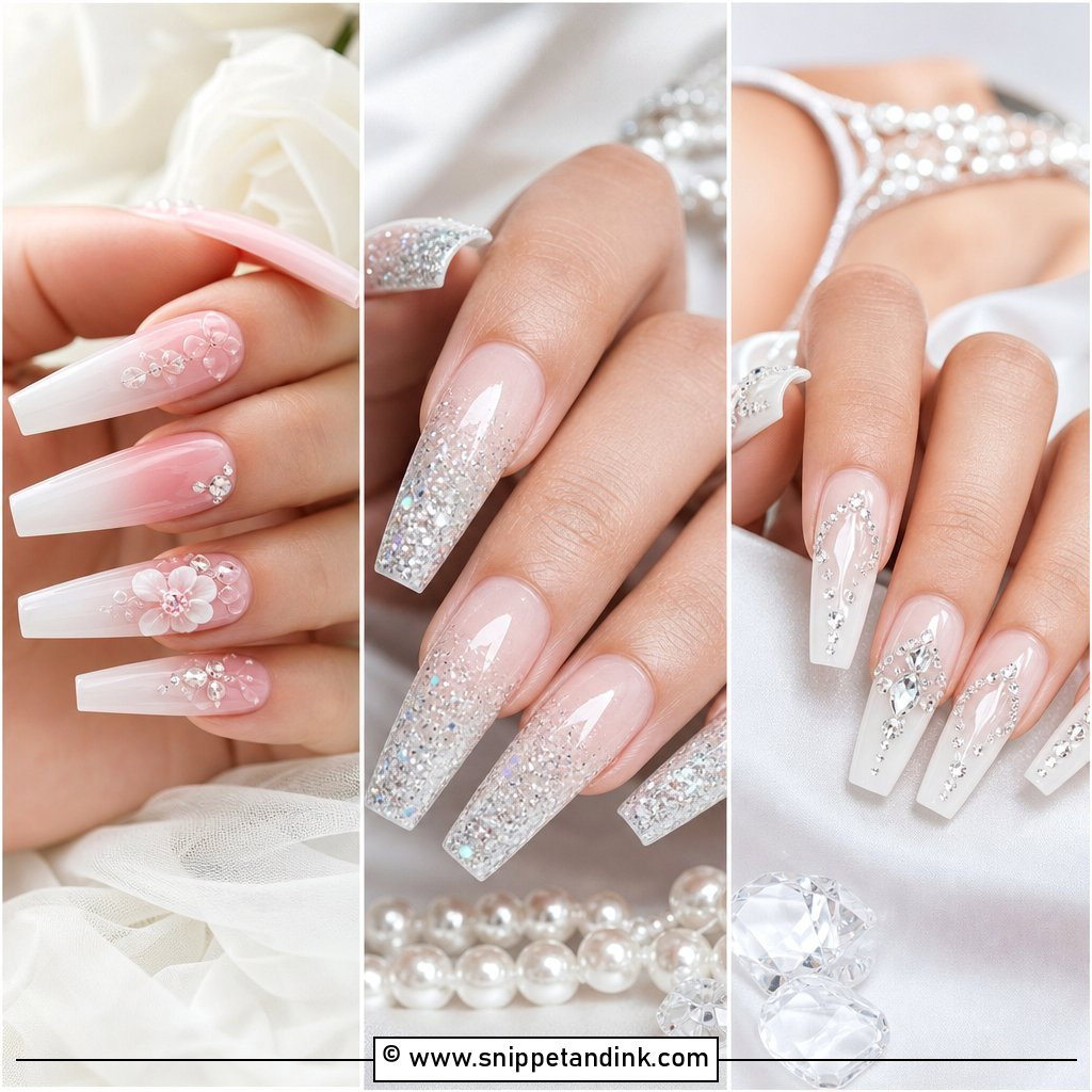 20 Coffin Shape Bridal Nails for Sleek Wedding Style