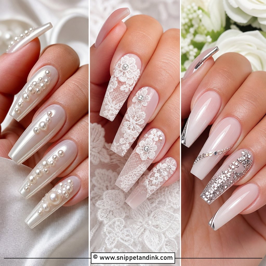 20 Coffin Shape Wedding Nails for Bride With Luxe Style