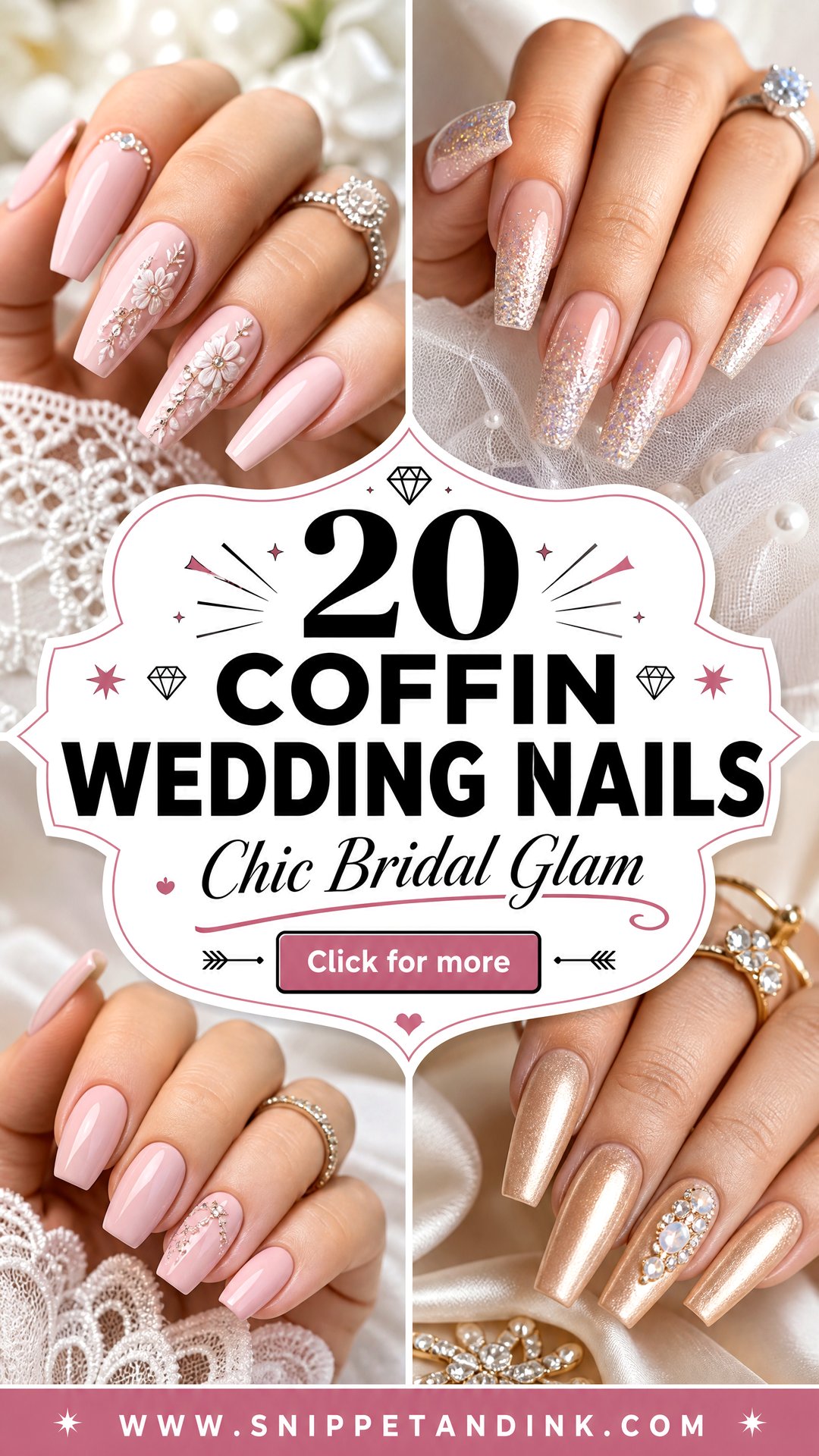 20 Coffin Wedding Nails for Bride With Chic Glam Details - 20 Coffin Wedding Nails for Bride With Chic Glam Details