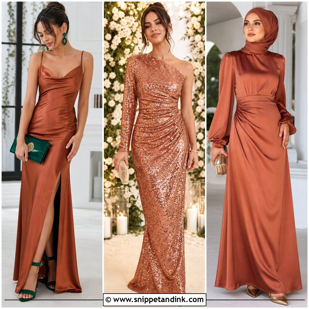 20 Copper Dress Outfit Wedding Ideas for Rich Autumn Style