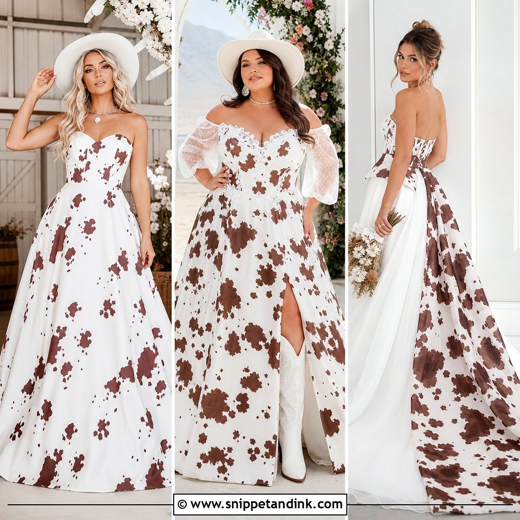 20 Cow Print Wedding Dress Ideas for a Bold Western Celebration