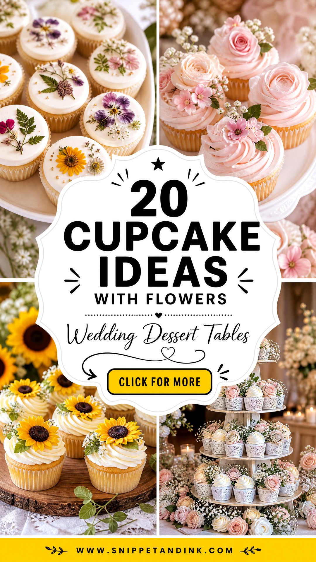 20 Cupcake Ideas with Flowers for Wedding Dessert Tables - 20 Cupcake Ideas with Flowers for Wedding Dessert Tables