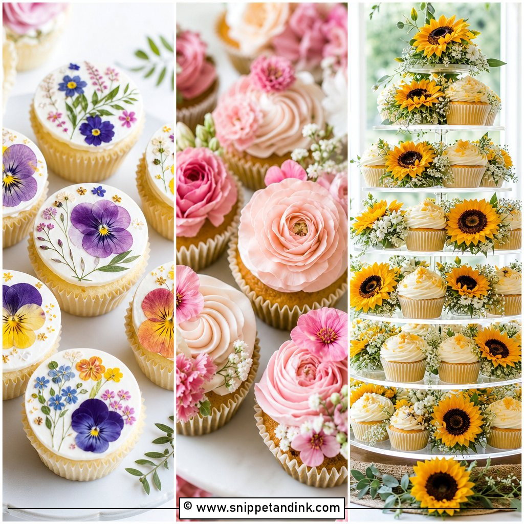 20 Cupcake Ideas with Flowers for Wedding Dessert Tables