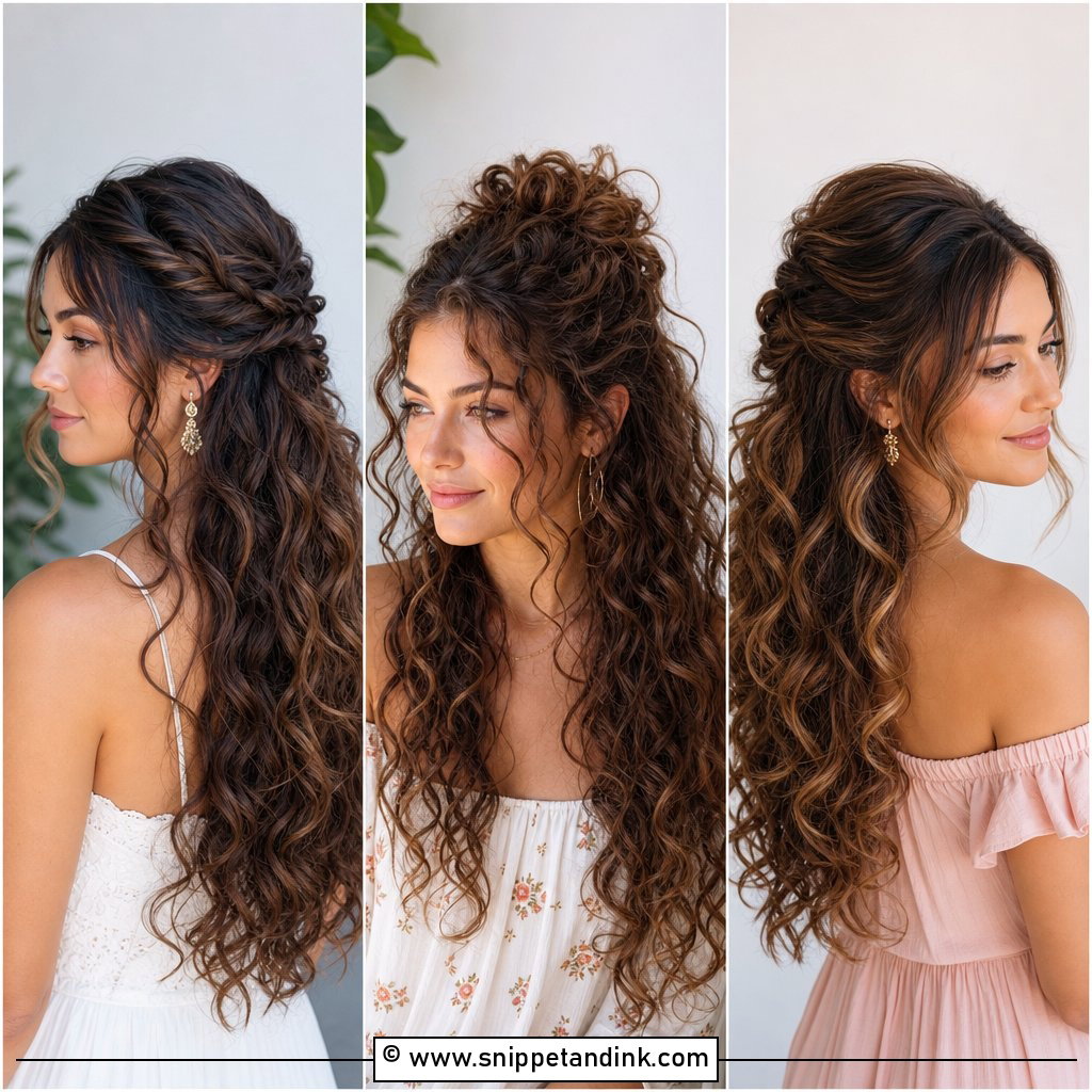 20 Curly Hair Half-Up Half-Down Wedding Ideas for Brides