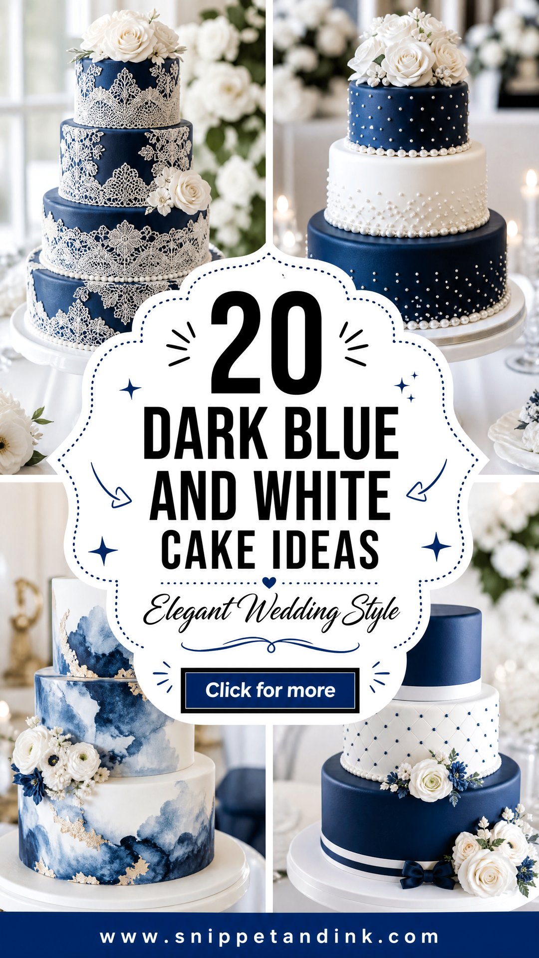 20 Dark Blue and White Cake Ideas for Wedding Style - 20 Dark Blue and White Cake Ideas for Wedding Style