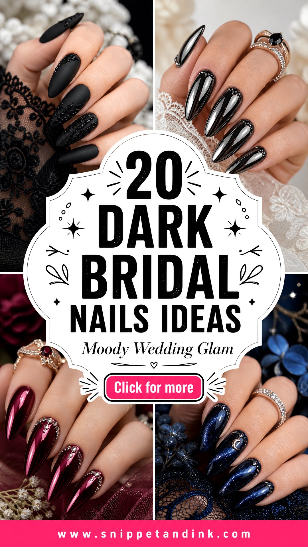 20 Dark Bridal Nails for Chic Moody Wedding Day Glam Ideas - 20 Dark Bridal Nails for Chic Moody Wedding Day Glam Ideas