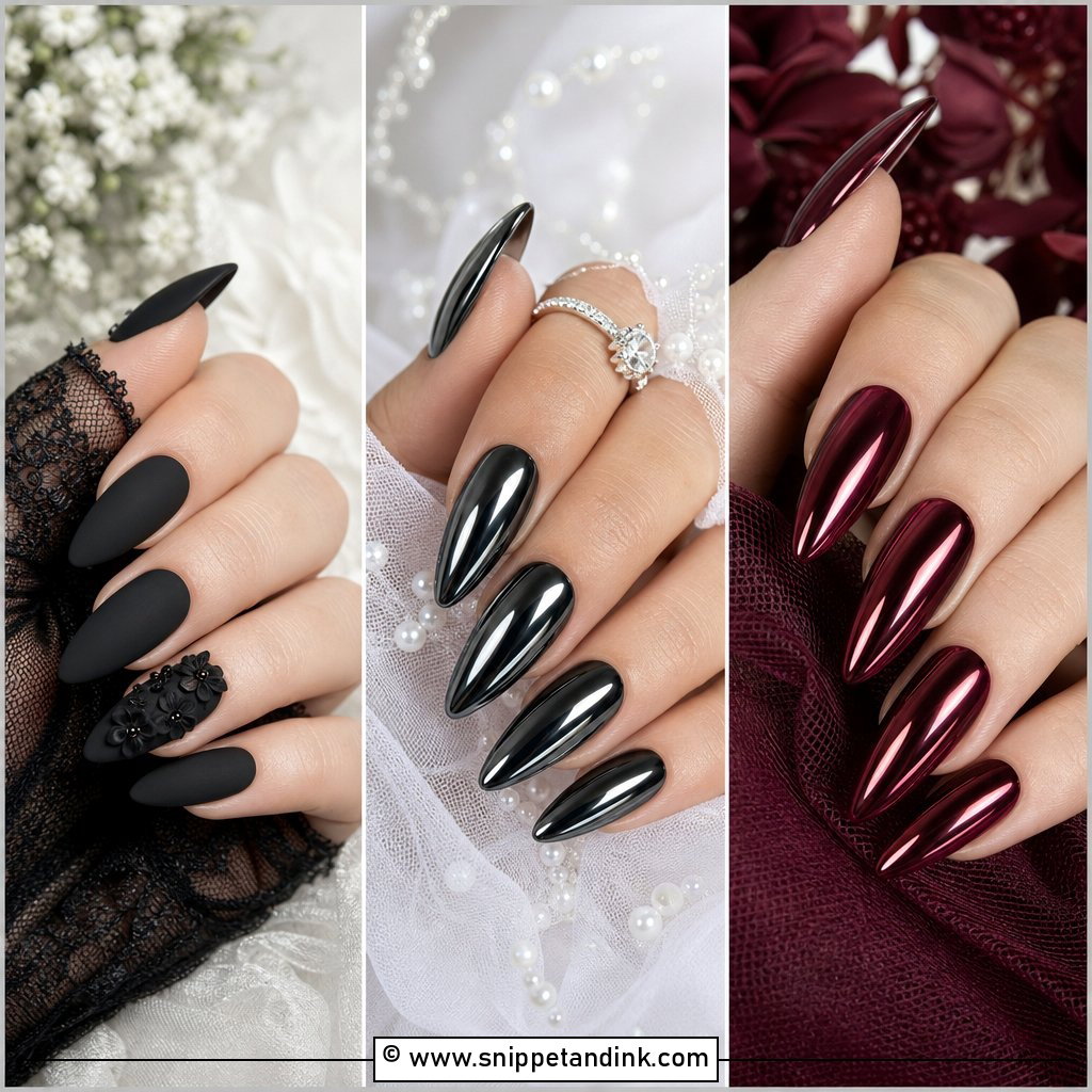 20 Dark Bridal Nails for Chic Moody Wedding Day Glam Ideas