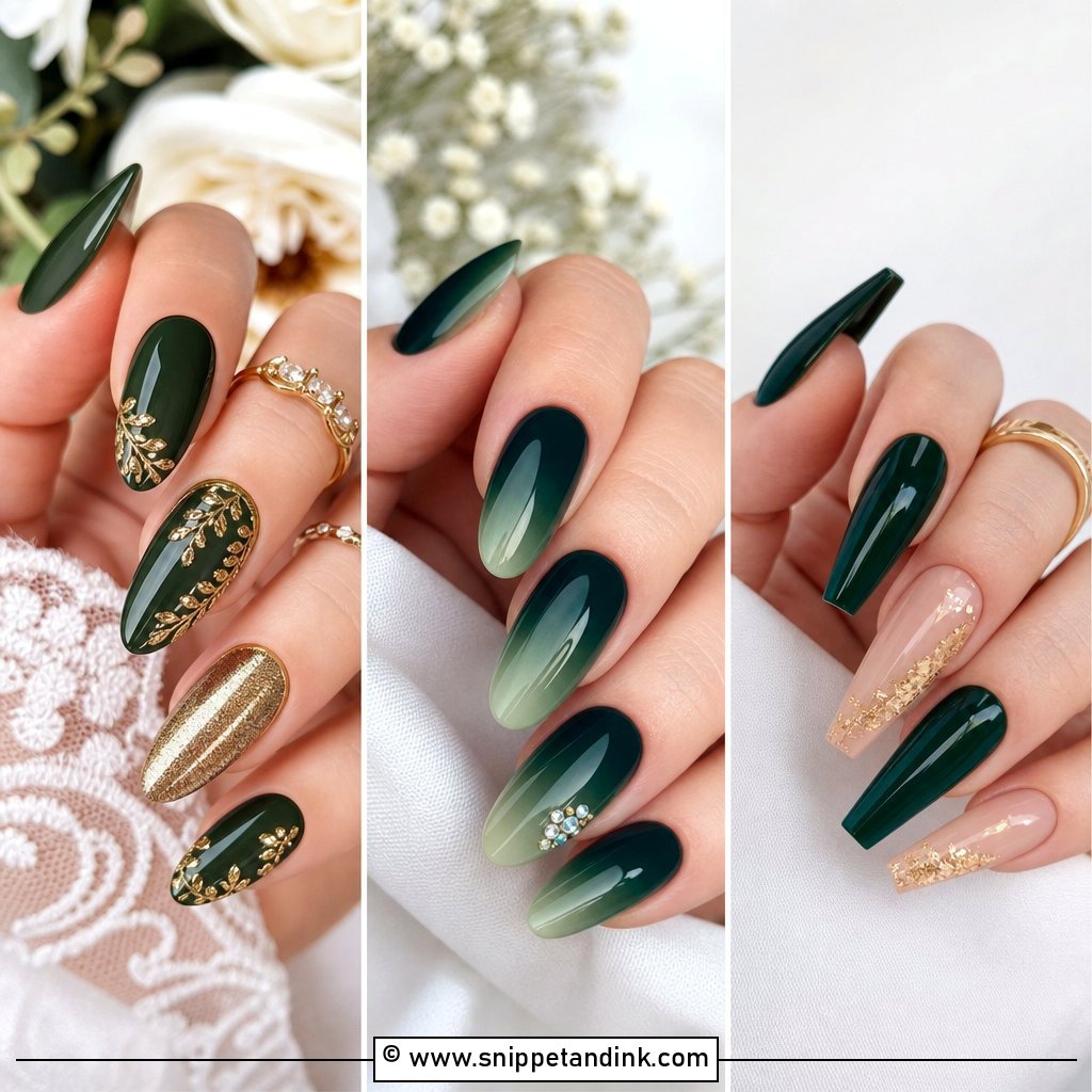 20 Dark Green Wedding Nails for Chic Moody Brides Now