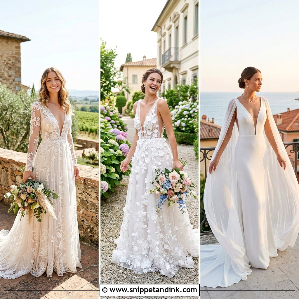 20 Deep Plunge Wedding Dress Ideas for Bold Modern Brides