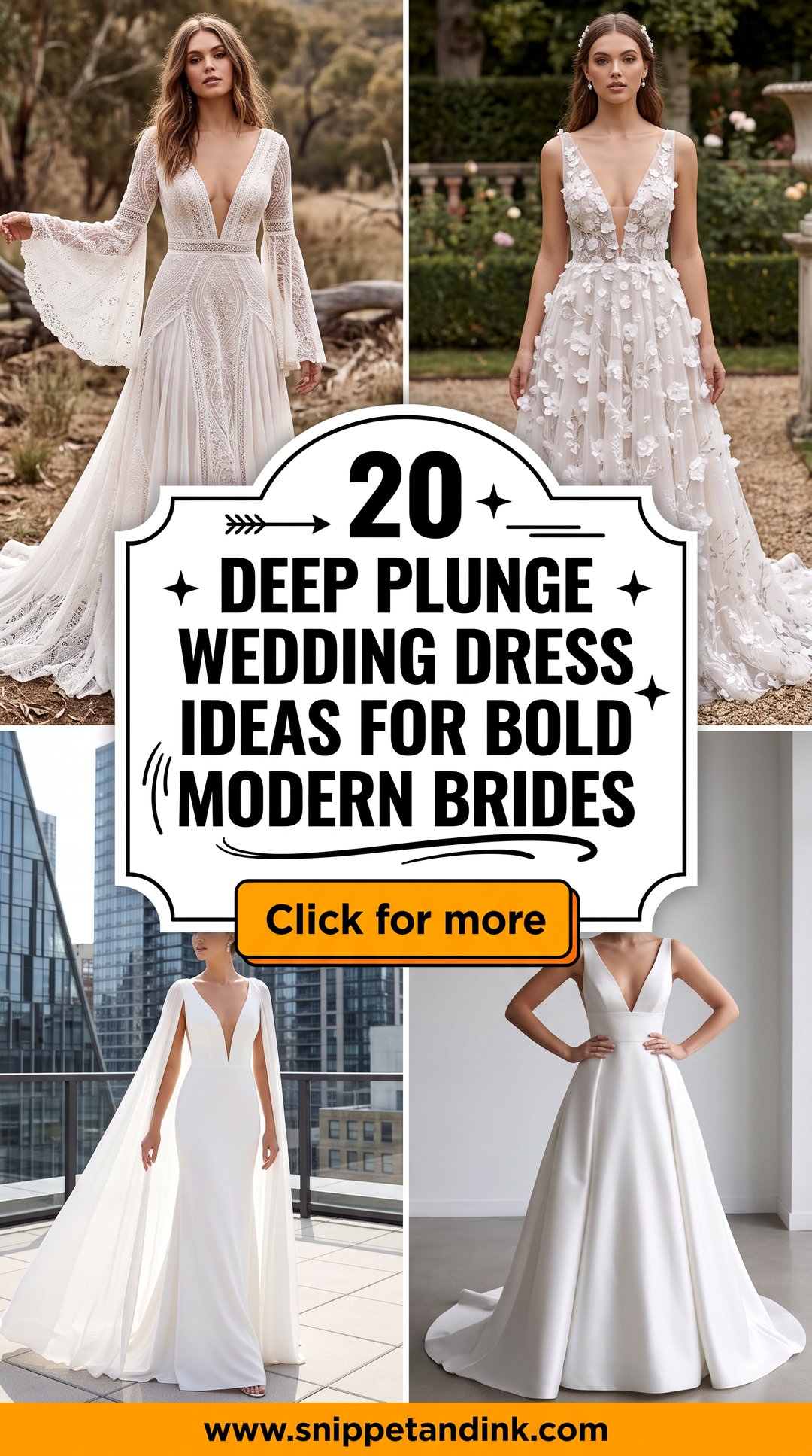 20 Deep Plunge Wedding Dress Ideas for Bold Modern Brides - 20 Deep Plunge Wedding Dress Ideas for Bold Modern Brides