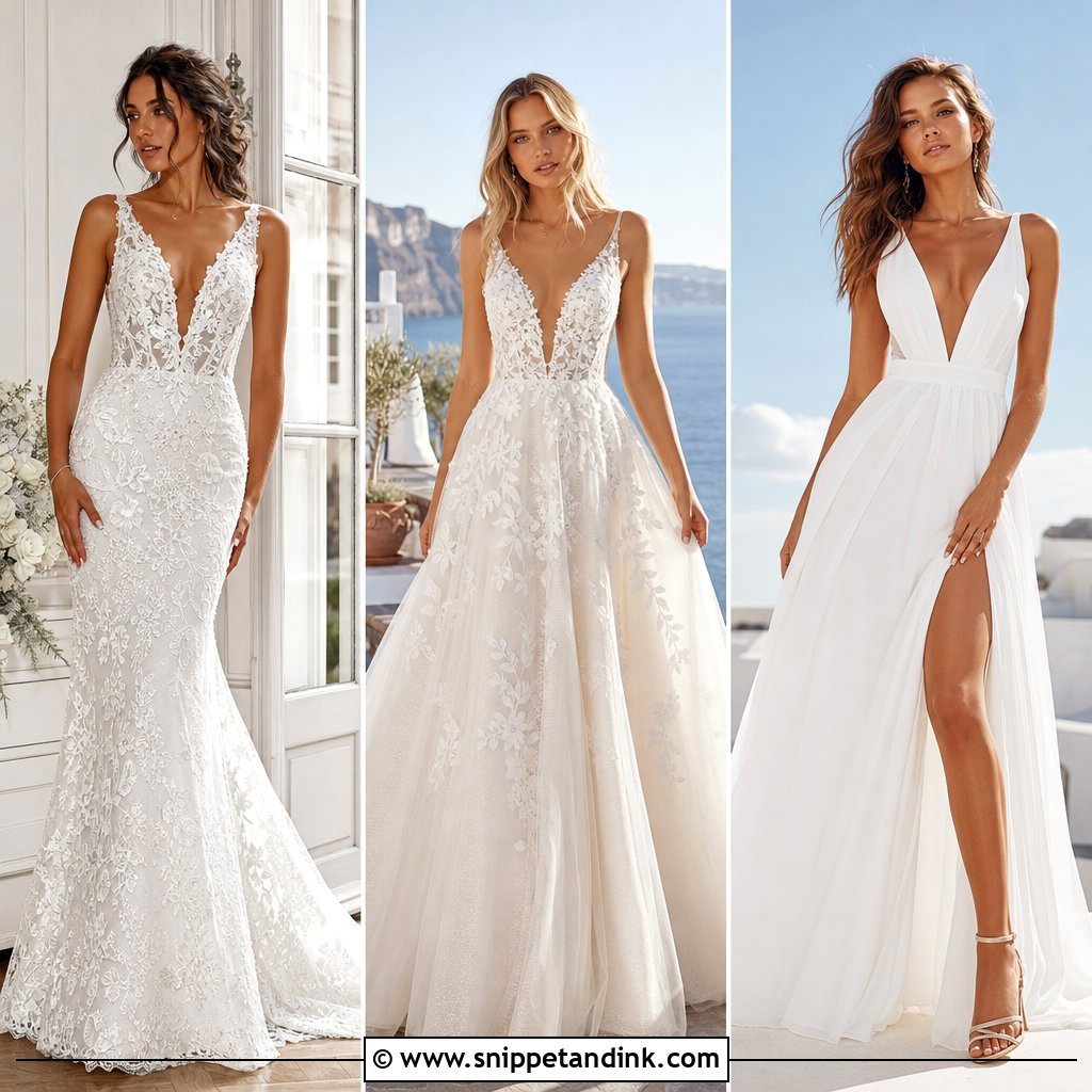 20 Deep V Neck Wedding Dress Ideas for Confident Modern Brides
