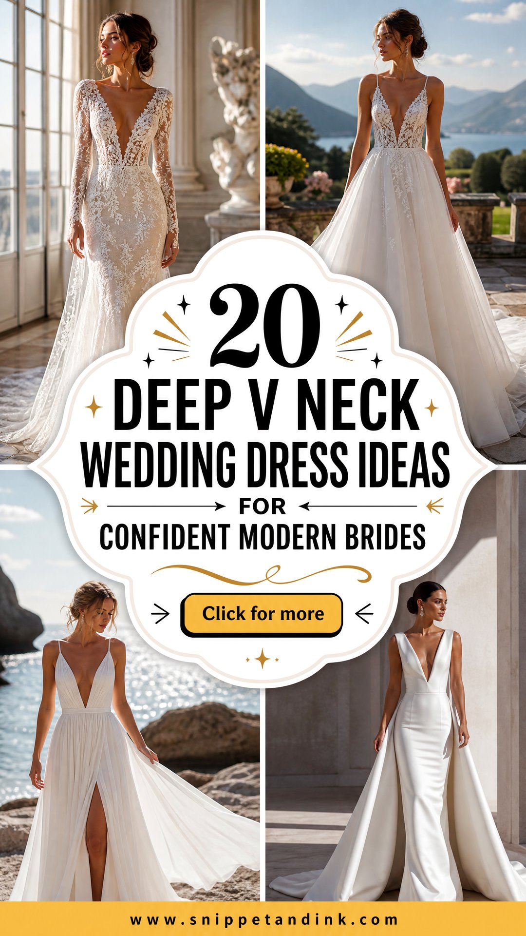 20 Deep V Neck Wedding Dress Ideas for Confident Modern Brides - 20 Deep V Neck Wedding Dress Ideas for Confident Modern Brides