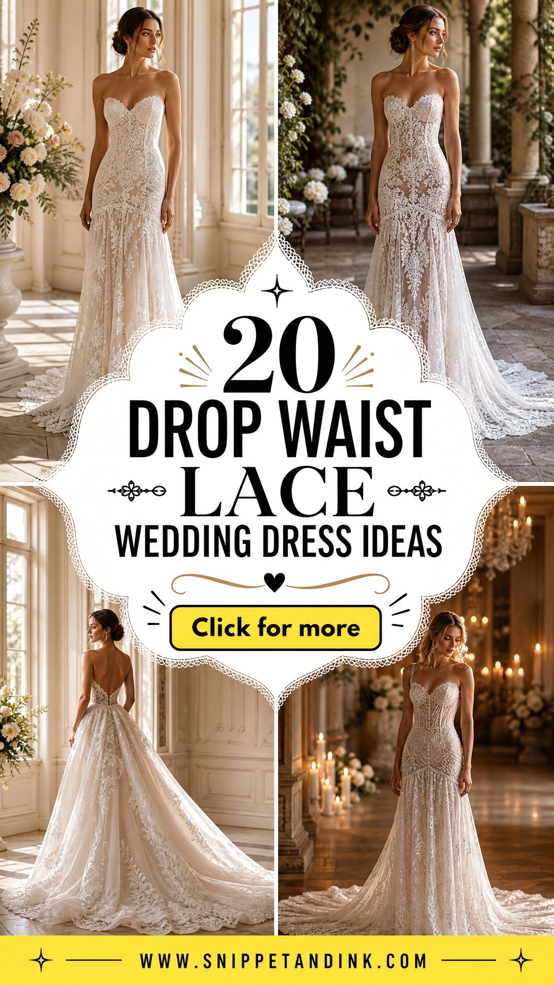 20 Drop Waist Lace Wedding Dress Ideas for Romantic Brides - 20 Drop Waist Lace Wedding Dress Ideas for Romantic Brides