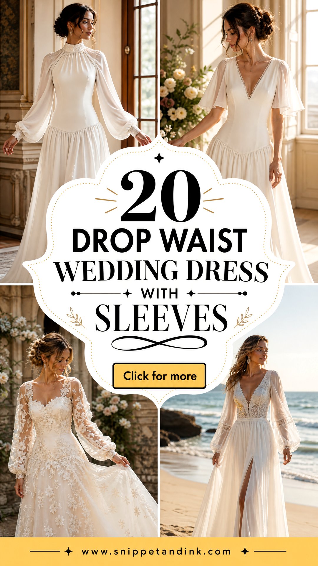 20 Drop Waist Wedding Dress With Sleeves for Chic Brides - 20 Drop Waist Wedding Dress With Sleeves for Chic Brides