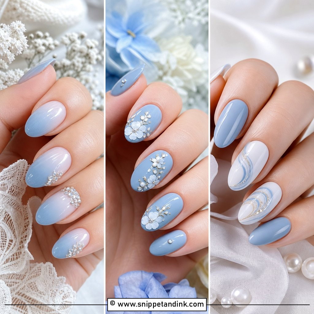 20 Dusty Blue Wedding Nails for a Dreamy Bridal Manicure