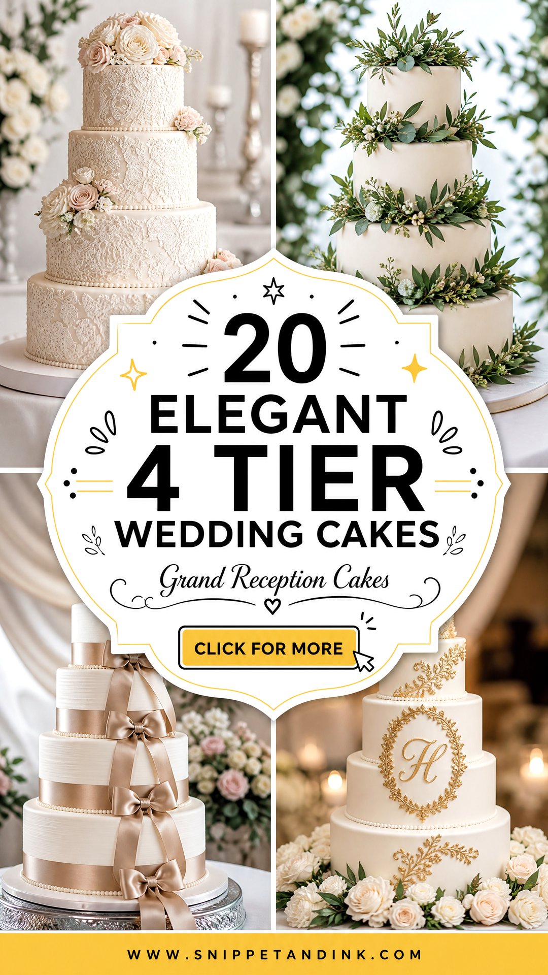20 Elegant 4 Tier Wedding Cakes for Grand Receptions - 20 Elegant 4 Tier Wedding Cakes for Grand Receptions