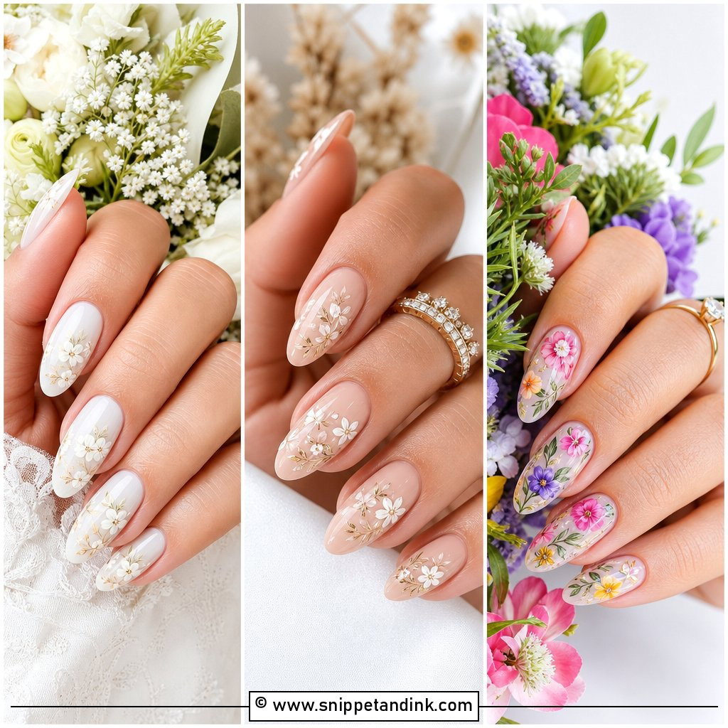 20 Floral Wedding Nails for Bride Elegant Inspo