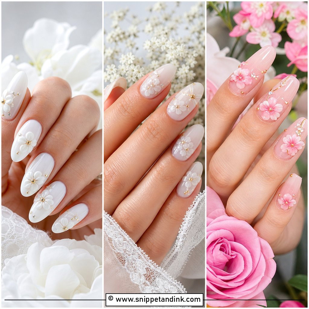 20 Flower Wedding Nails for Romantic Bridal Manicures