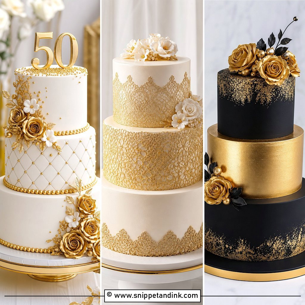 20 Gold 50th Wedding Anniversary Cakes for a Luxe Party