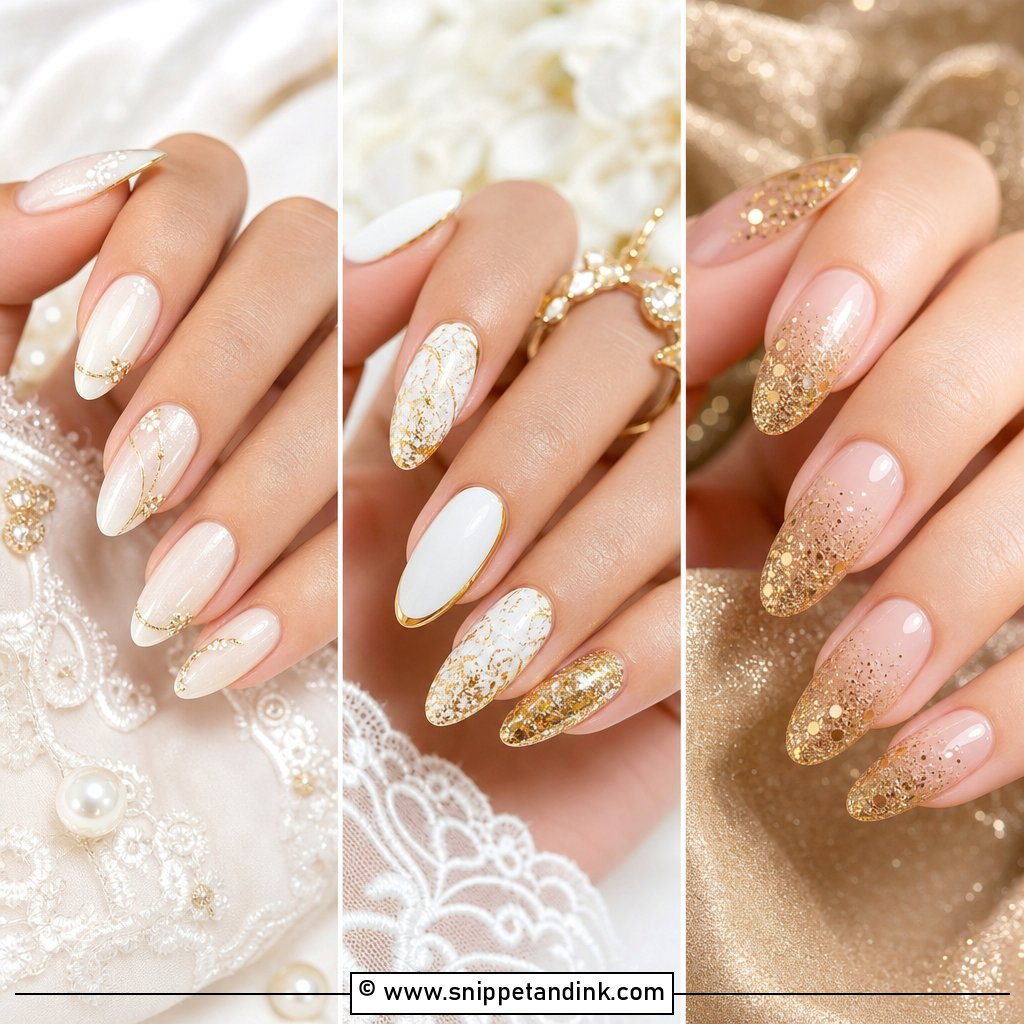 20 Gold Bridal Nails for a Luxe Elegant Wedding Look
