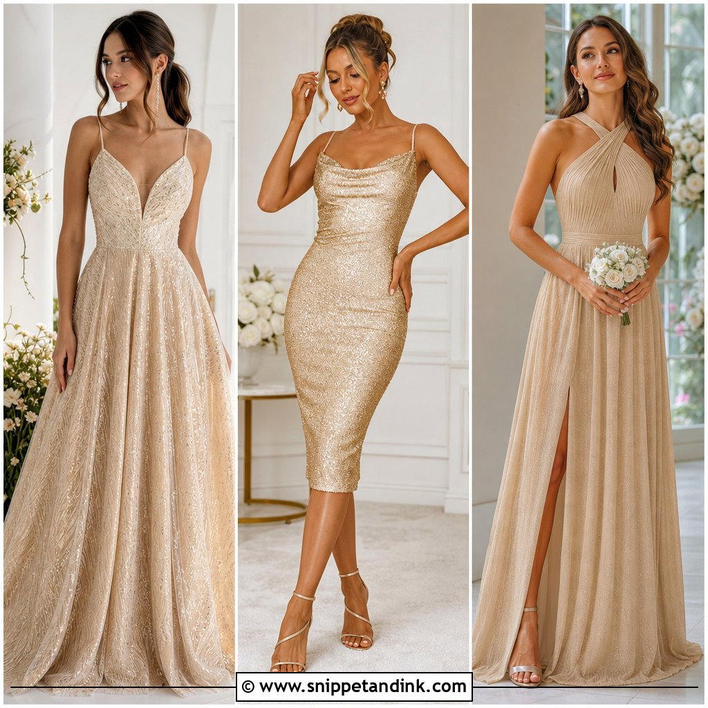 20 Gold Champagne Dress Ideas for an Elegant, Luminous Look