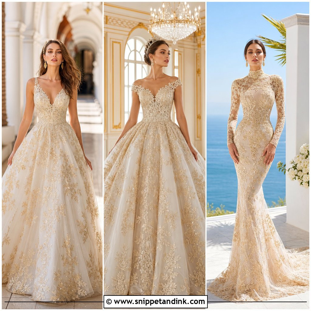 20 Gold Lace Wedding Dress Ideas for Glamorous Brides Today