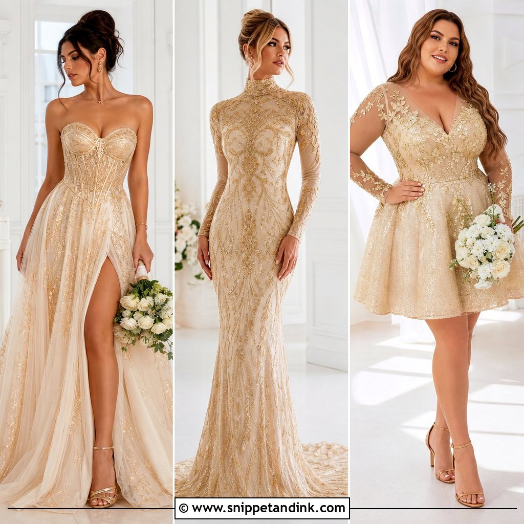 20 Gold Wedding Dresses for a Radiant, Luxe Bridal Look