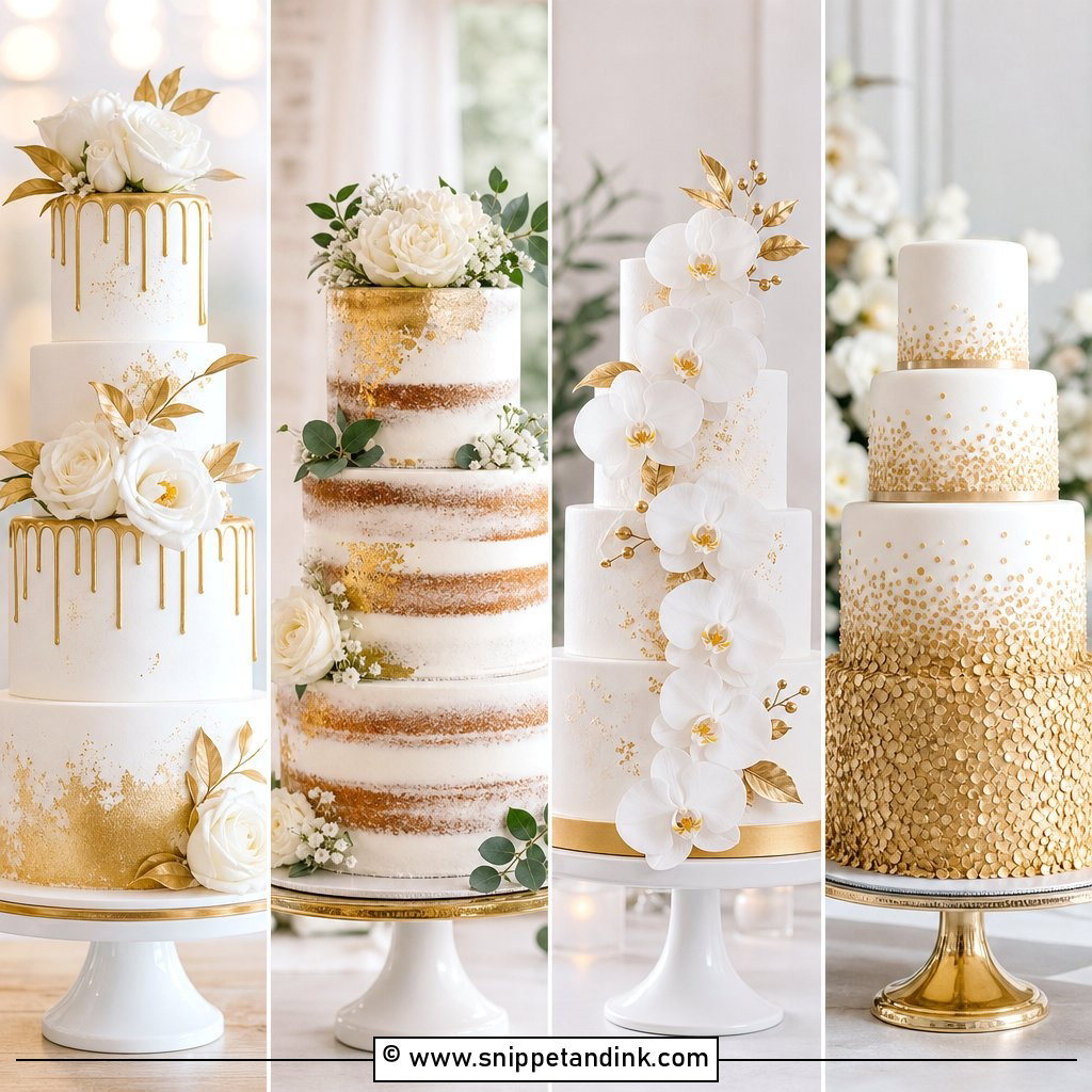 20 Gold and White Cake Design Ideas for Wedding With Luxe Style