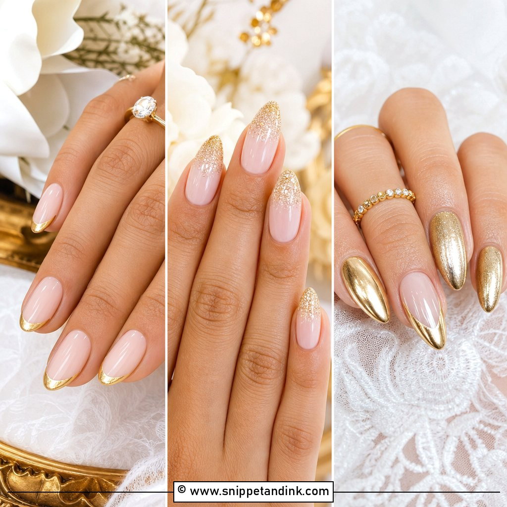 20 Golden Wedding Nails for Glamorous Brides and Guests