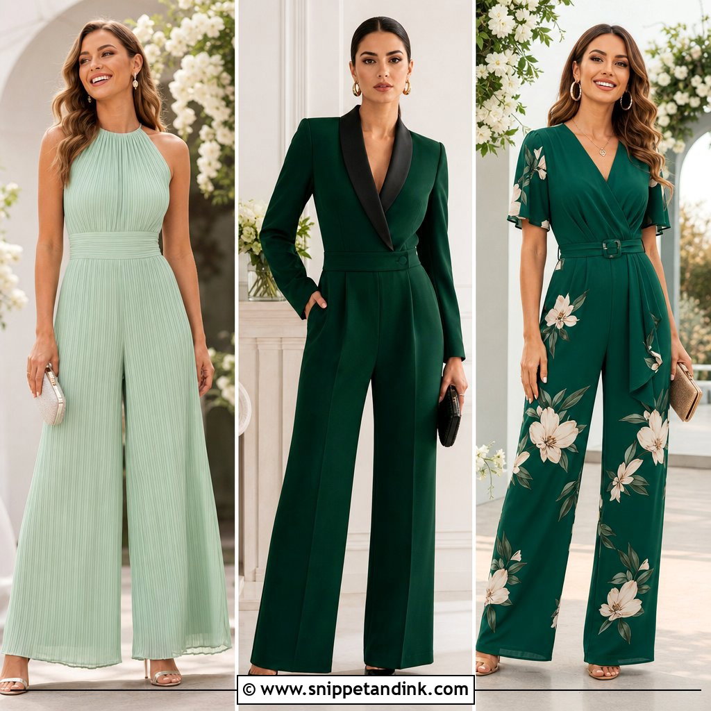 20 Green Jumpsuit Wedding Outfit Ideas for Chic Modern Guests