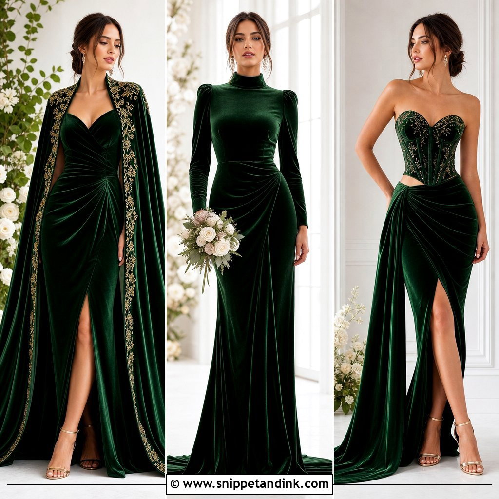 20 Green Velvet Wedding Dress Ideas for Luxe Winter Brides