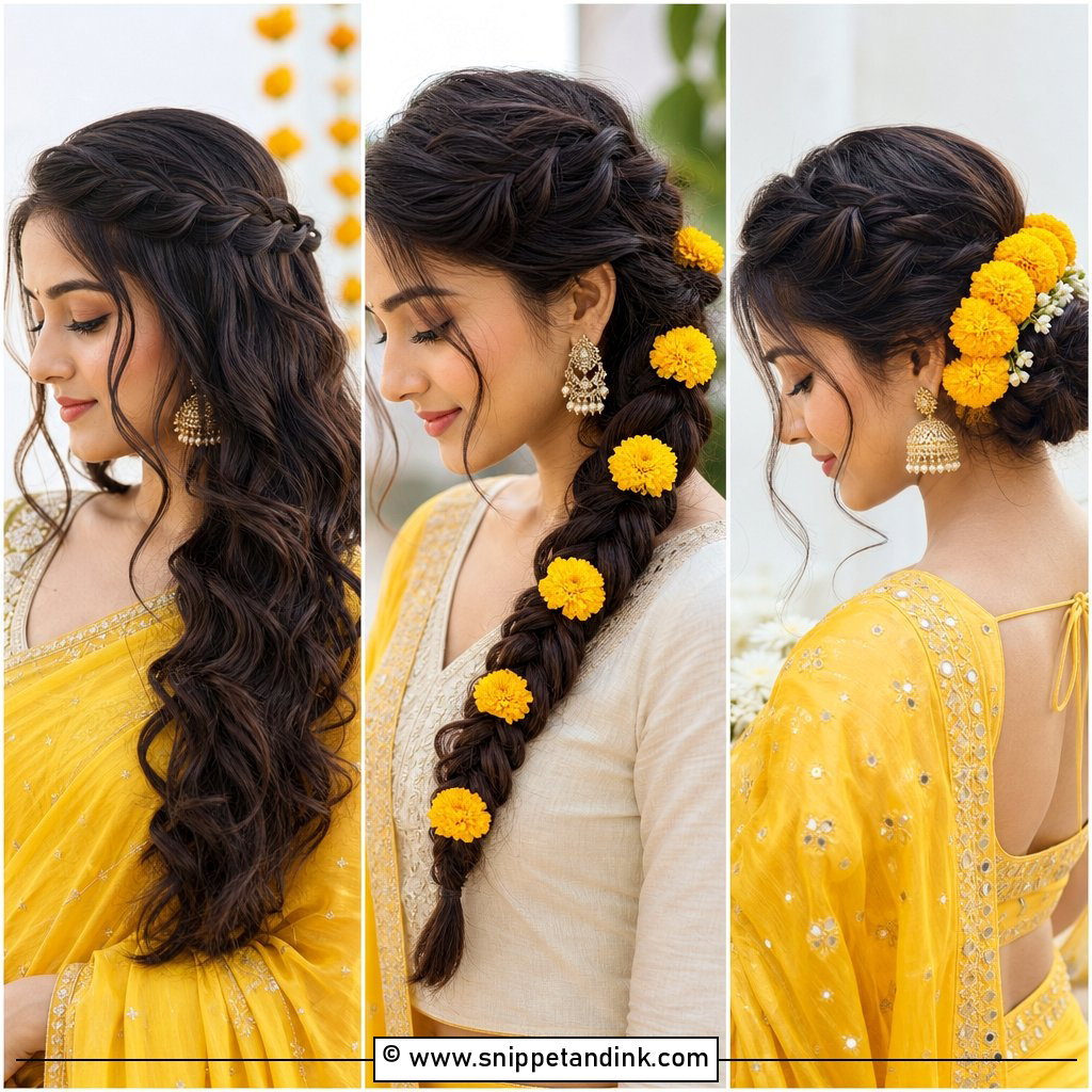 20 Haldi Braid Hairstyles for Bride With Floral Charm