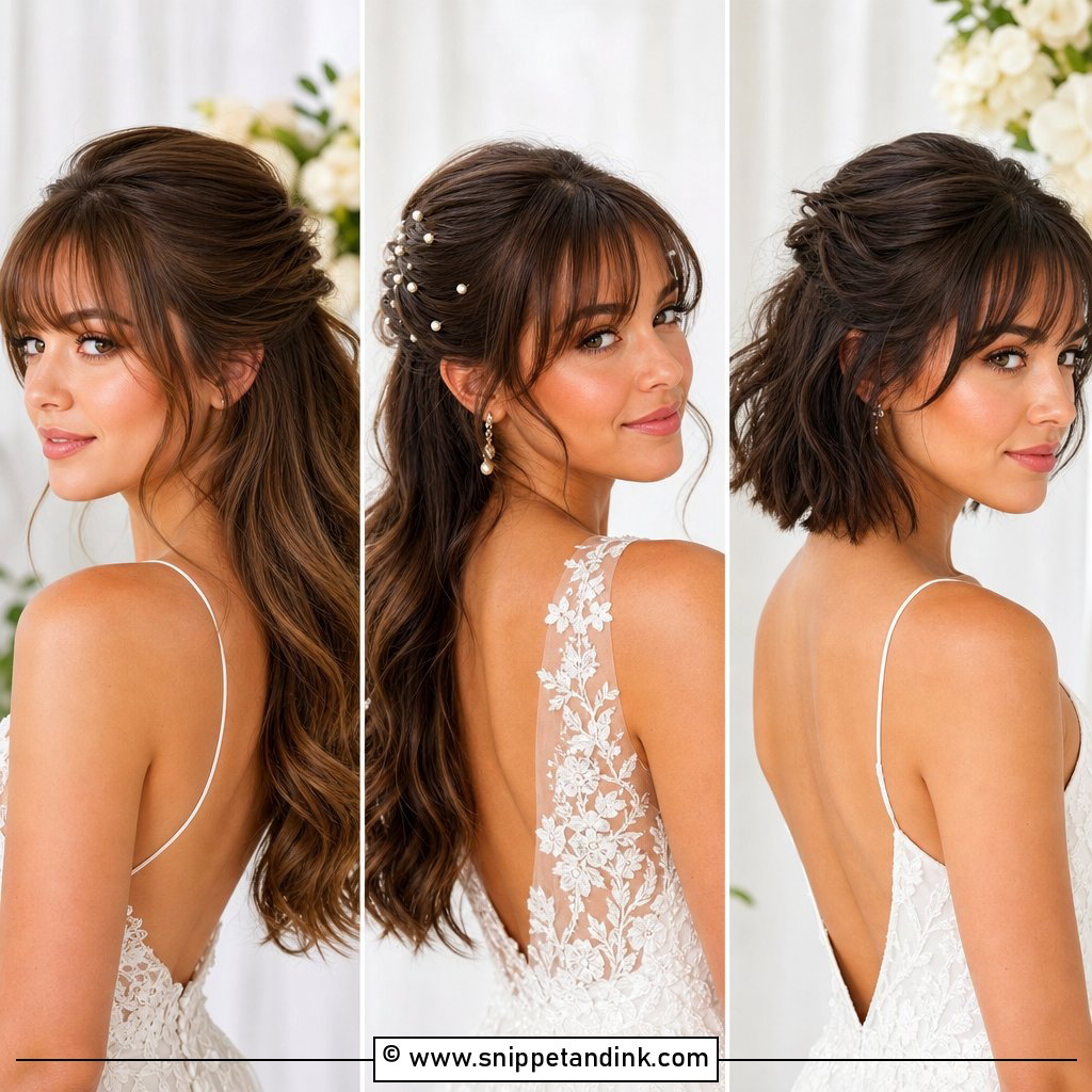 20 Half-Up Bridal Hair with Bangs for Romantic Style
