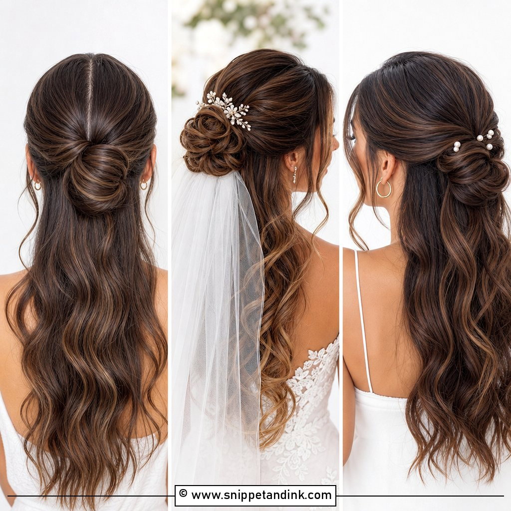20 Half-Up Half-Down Bun Wedding Hair Ideas for Brides