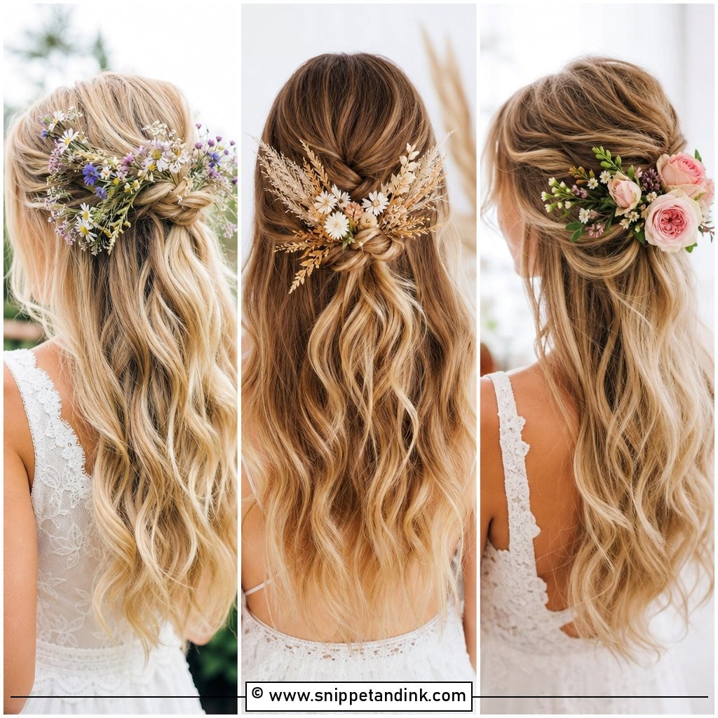 20 Half-Up Half-Down Wedding Hair with Flowers to Love