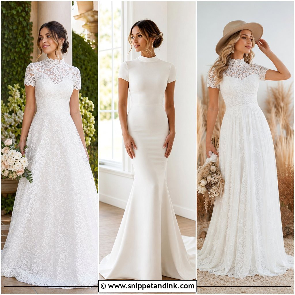 20 High Neck Short Sleeve Wedding Dress Ideas: Chic Bridal Looks