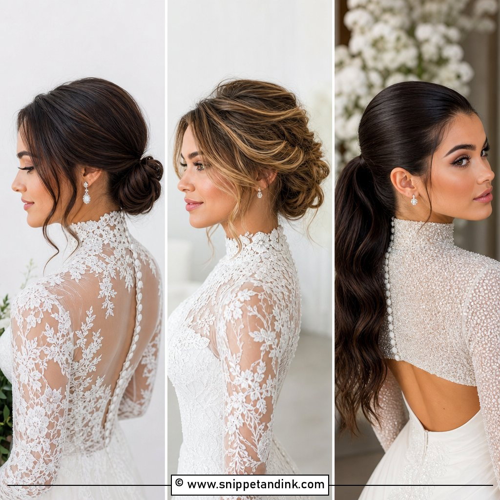 20 High Neck Wedding Hairstyles for Elegant Dress Pairings