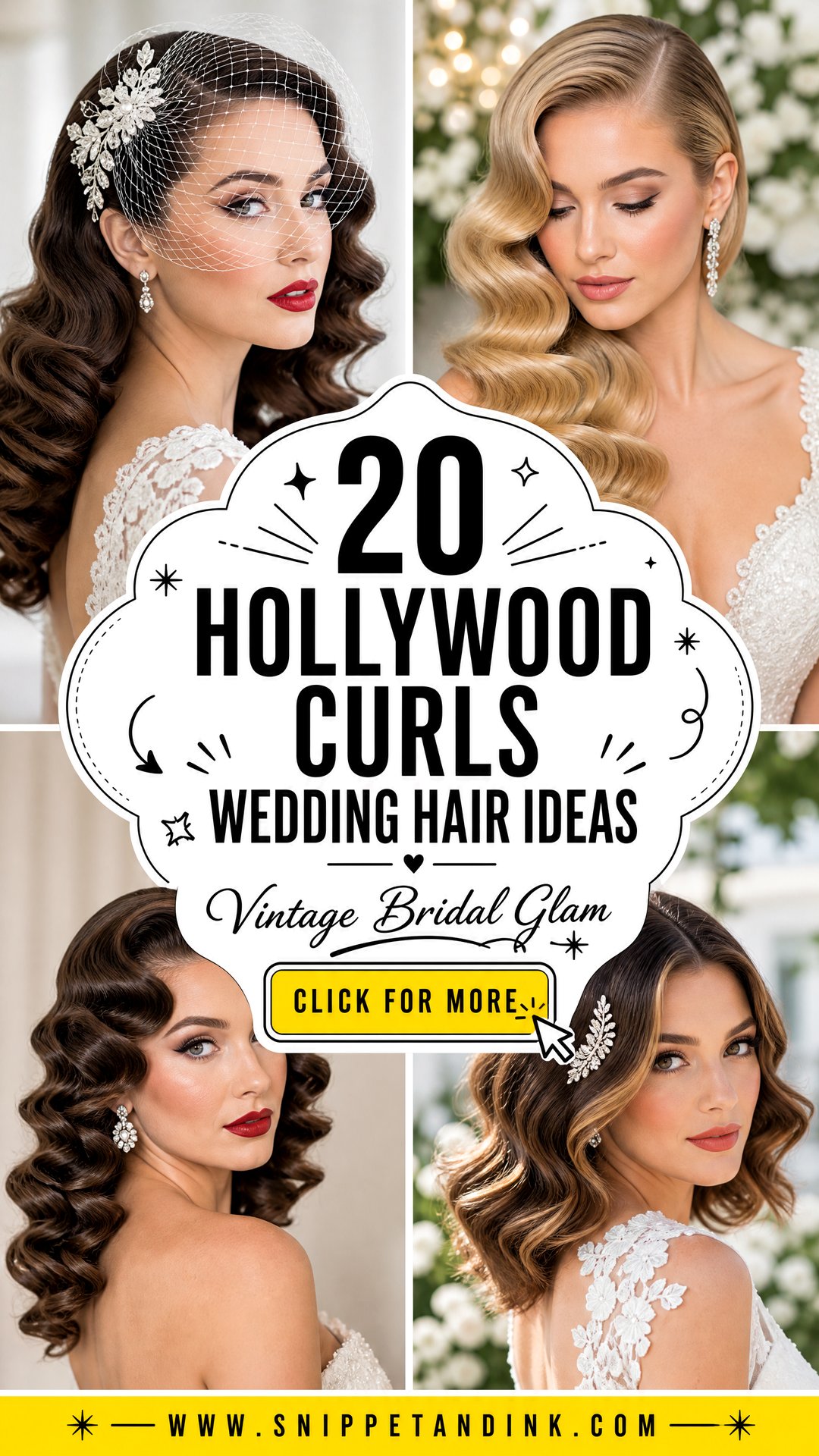 20 Hollywood Curls Wedding Hair Ideas for Vintage Bridal Glam - 20 Hollywood Curls Wedding Hair Ideas for Vintage Bridal Glam