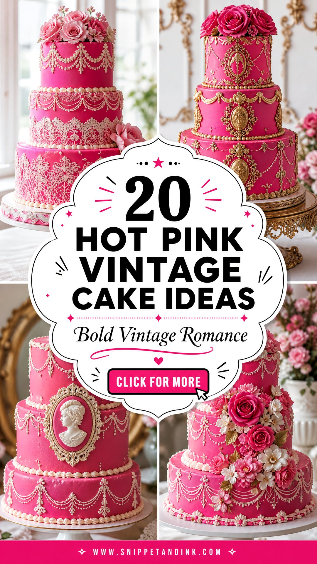20 Hot Pink Vintage Cake Ideas for Wedding Style - 20 Hot Pink Vintage Cake Ideas for Wedding Style