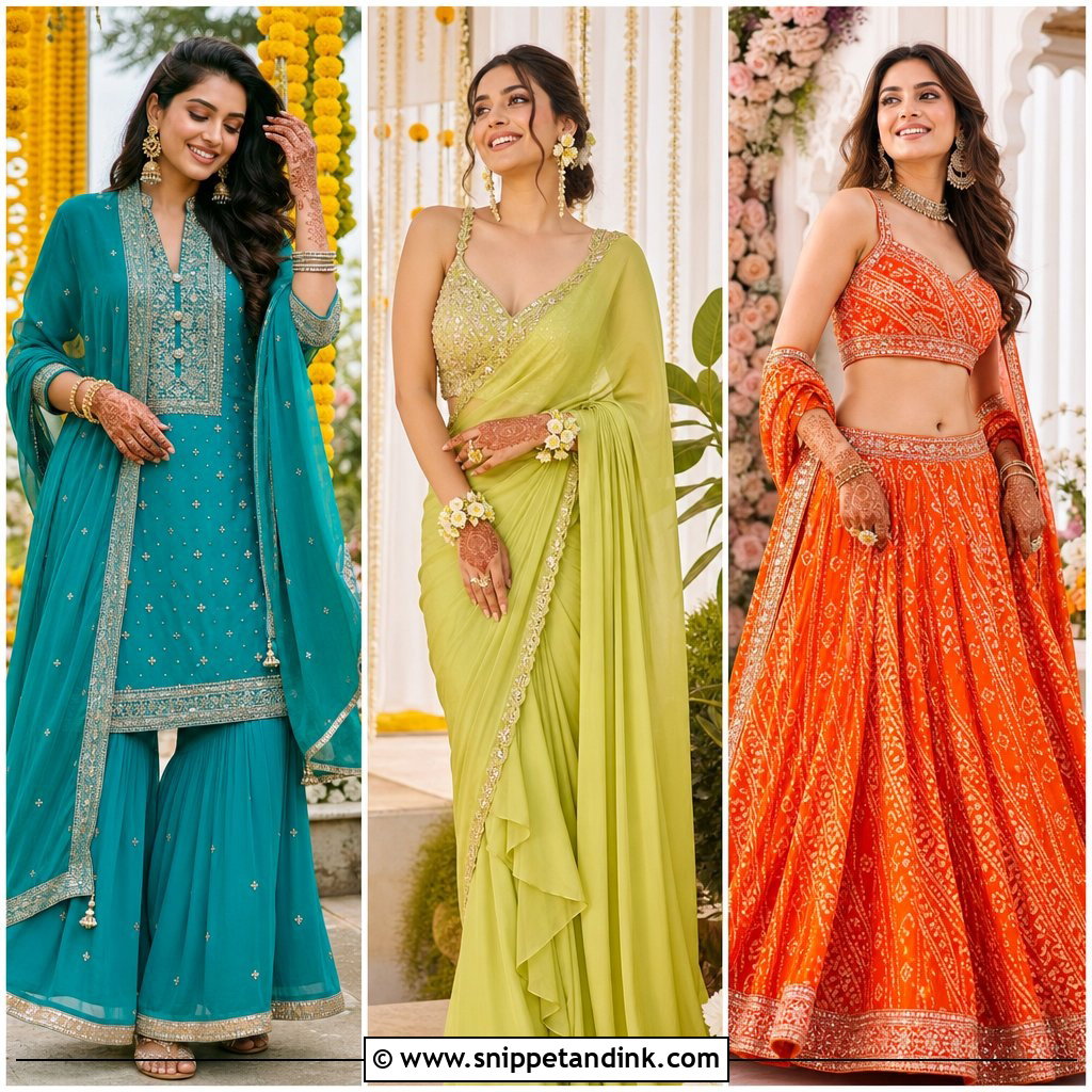 20 Indian Bridal Mehendi Outfits: Colorful Looks for 2026