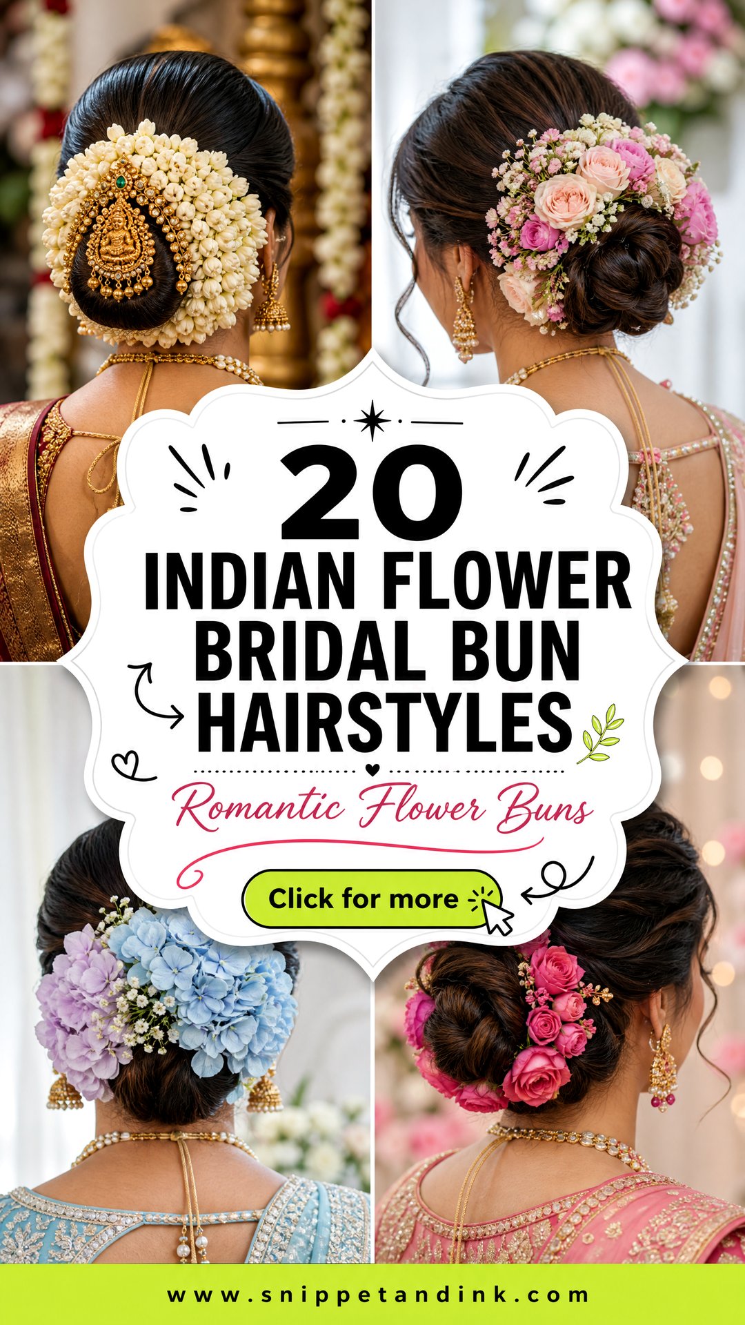 20 Indian Flower Bridal Bun Hairstyles for Romantic Brides - 20 Indian Flower Bridal Bun Hairstyles for Romantic Brides