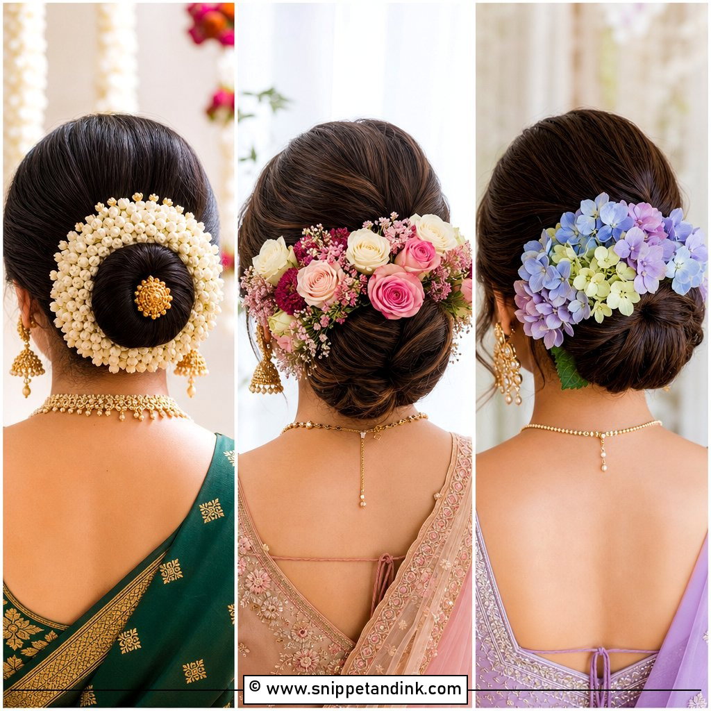 20 Indian Flower Bridal Bun Hairstyles for Romantic Brides