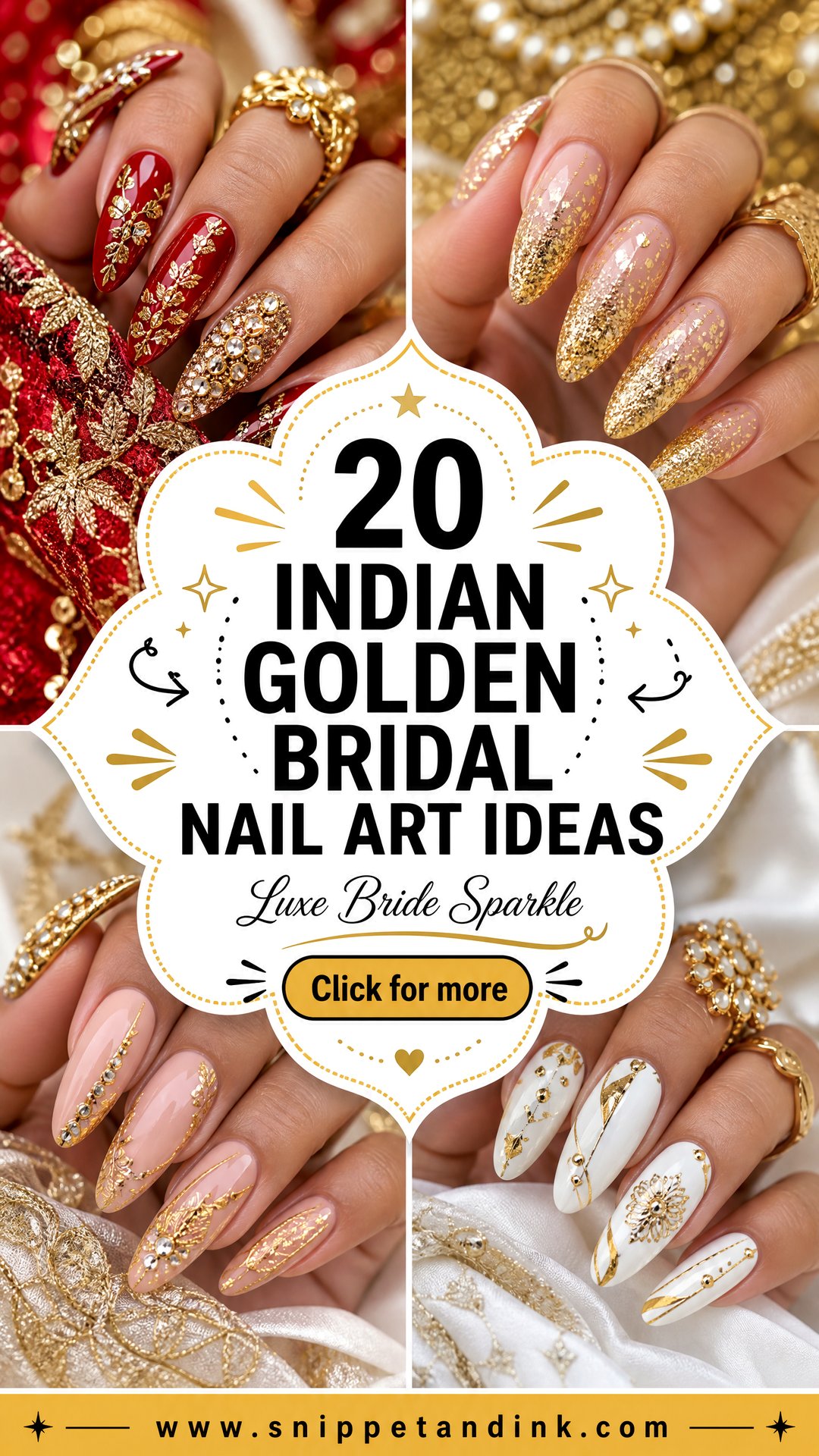20 Indian Golden Bridal Nail Art Ideas for Luxe Brides - 20 Indian Golden Bridal Nail Art Ideas for Luxe Brides