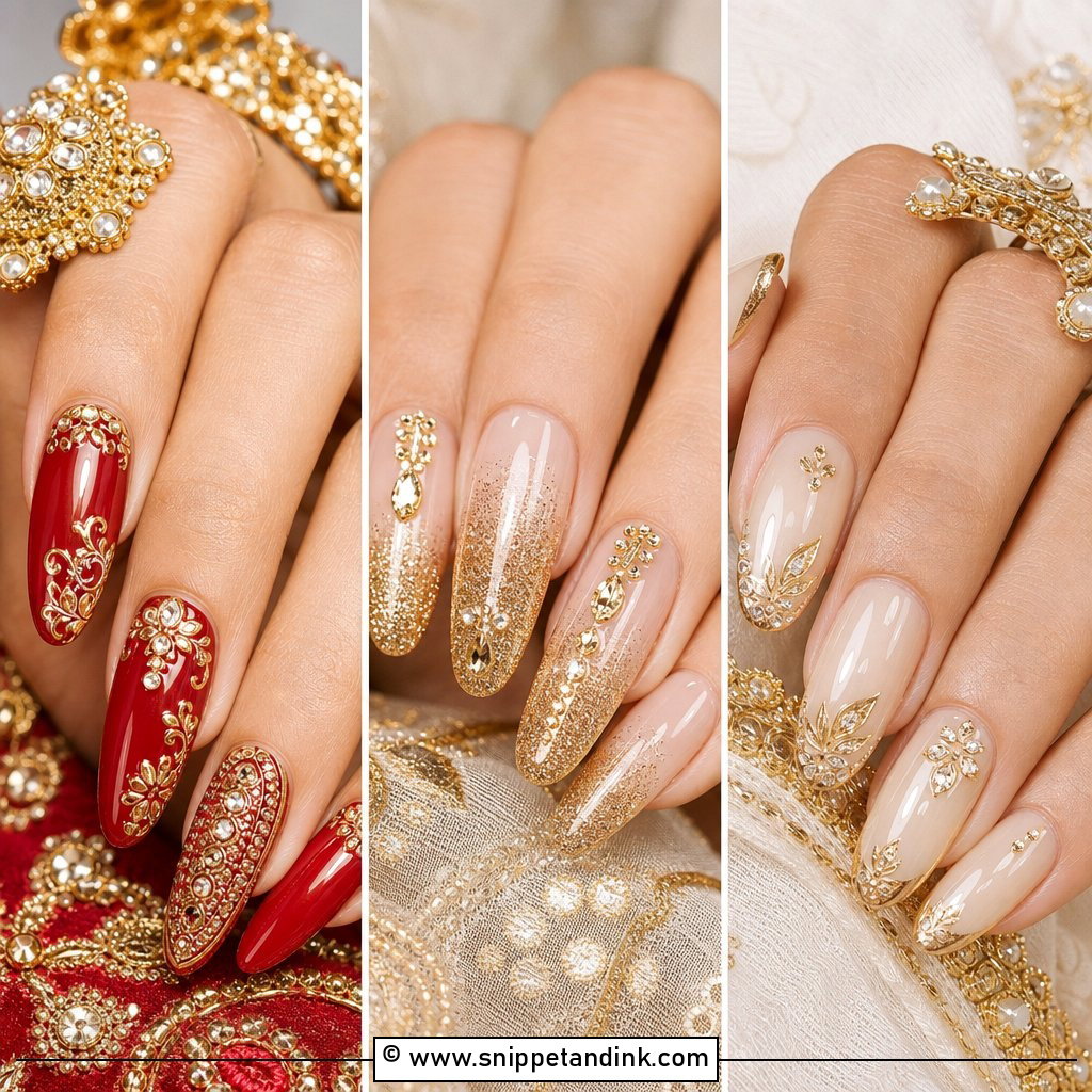 20 Indian Golden Bridal Nail Art Ideas for Luxe Brides