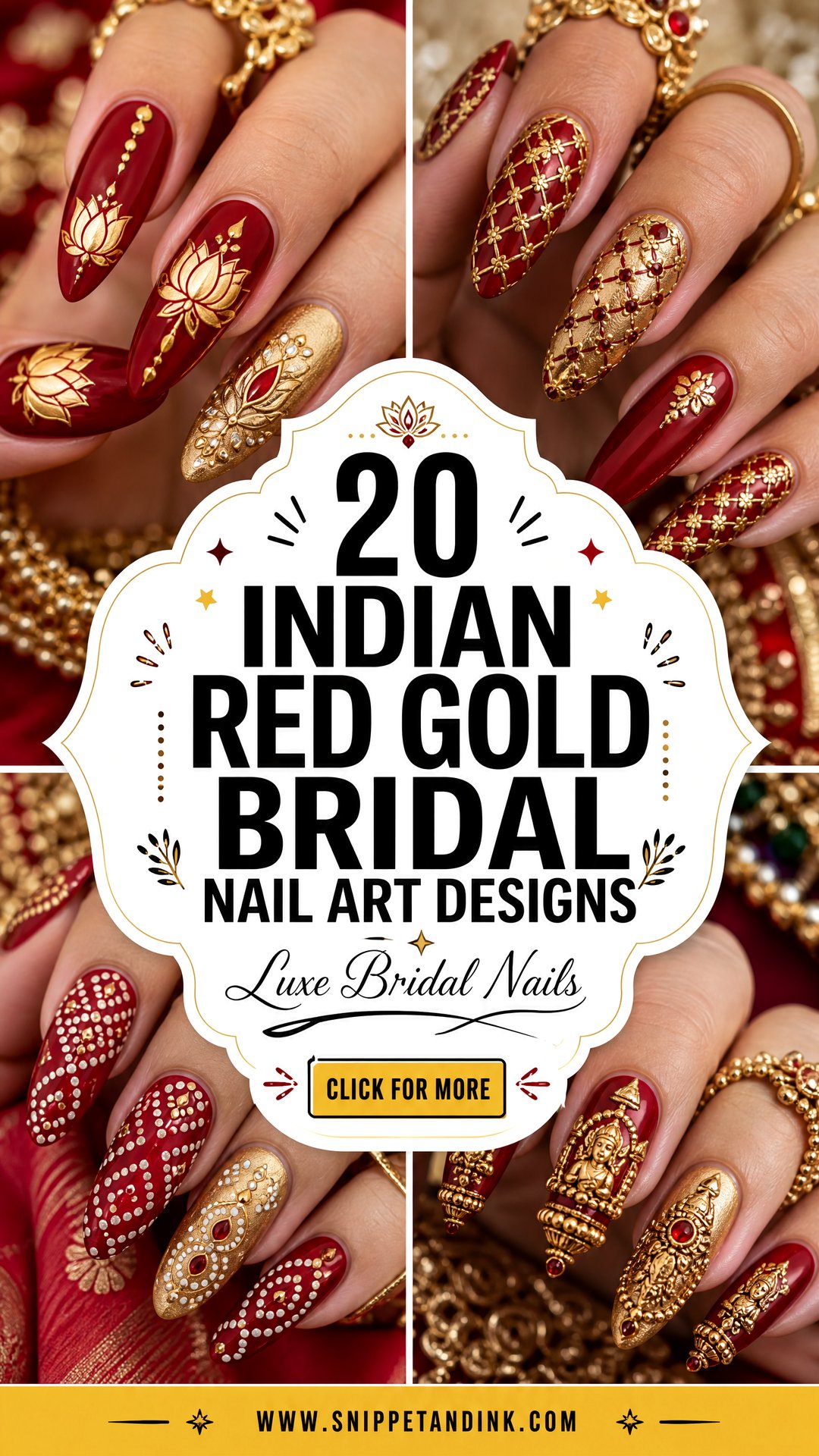 20 Indian Red Gold Bridal Nail Art Designs For Luxe Brides - 20 Indian Red Gold Bridal Nail Art Designs For Luxe Brides