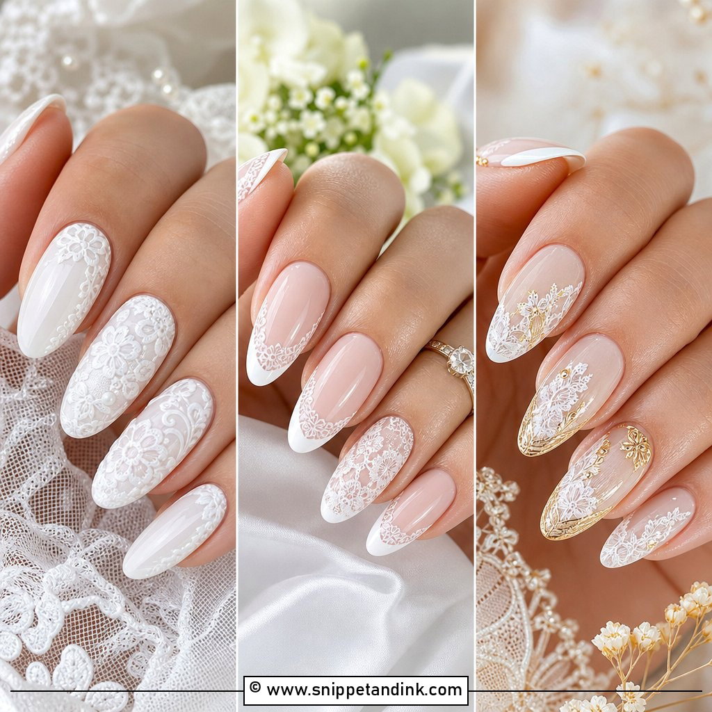 20 Lace Bridal Nails for Romantic Wedding Day Style