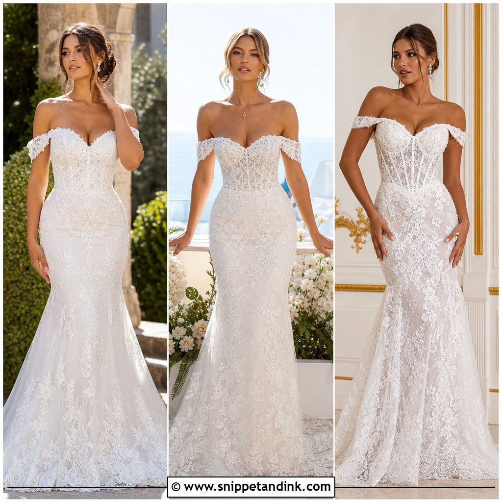 20 Lace Off Shoulder Wedding Dress Ideas for Romantic Brides