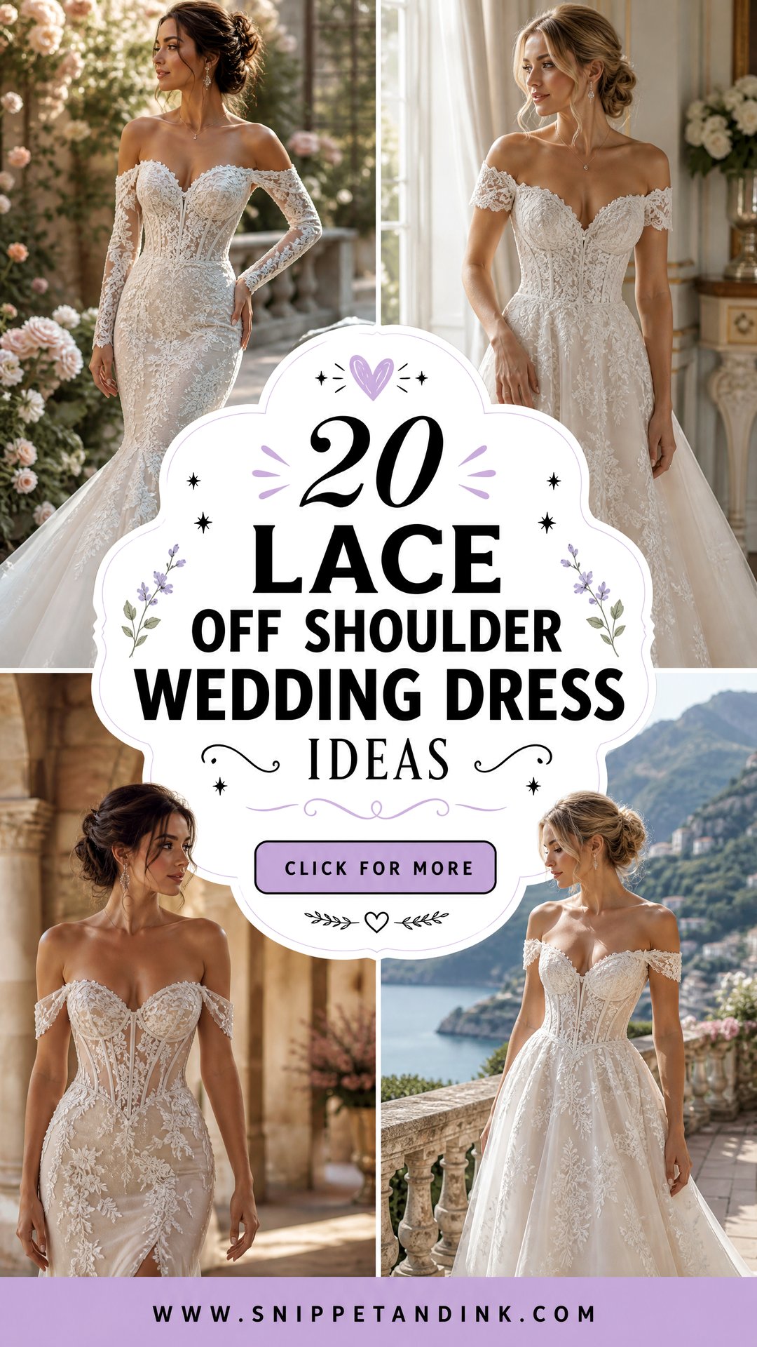 20 Lace Off Shoulder Wedding Dress Ideas for Romantic Brides - 20 Lace Off Shoulder Wedding Dress Ideas for Romantic Brides